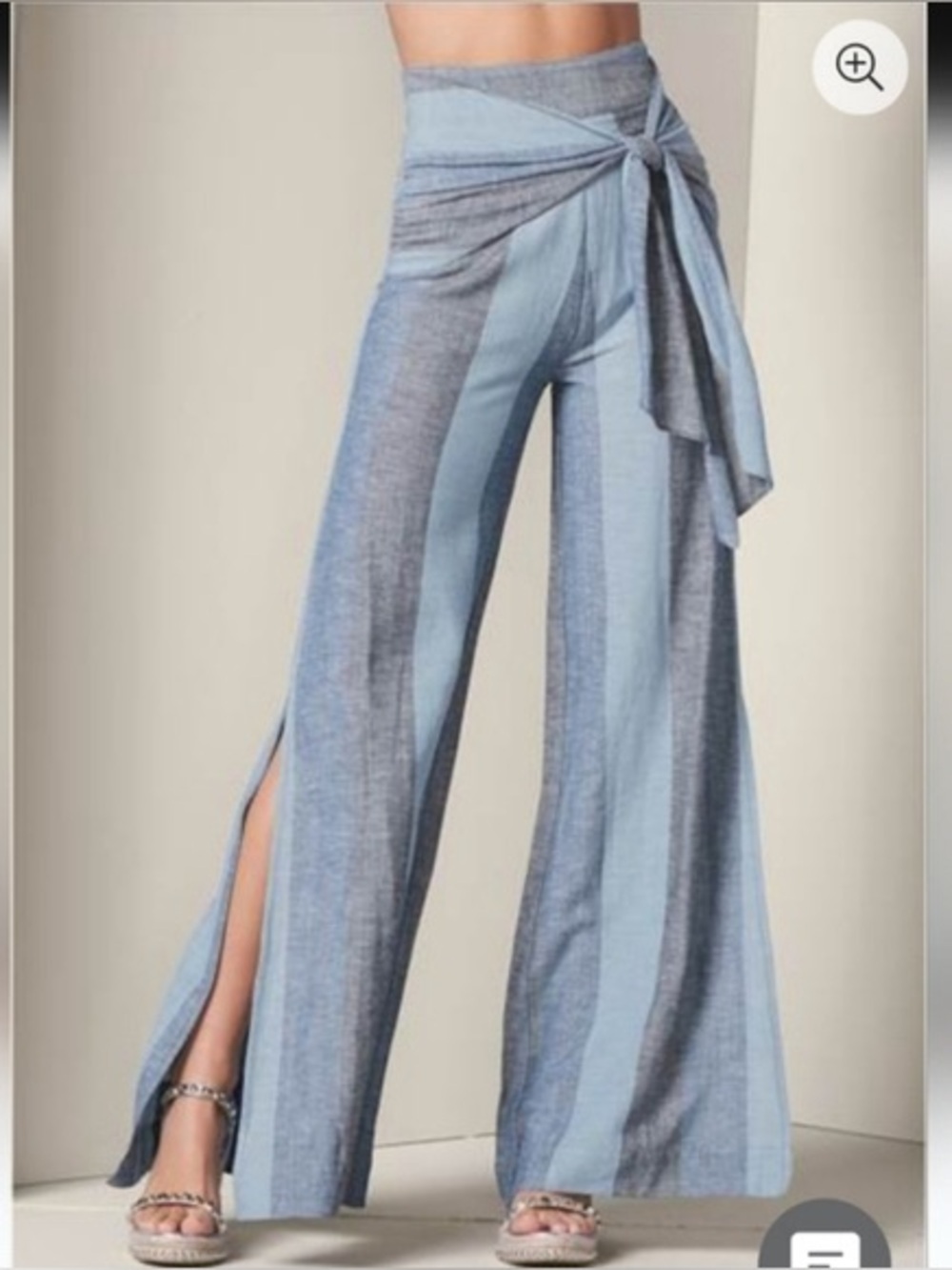 VENUS Striped Tie-Waist Wide Leg Pants - Blue NWOT L-XL